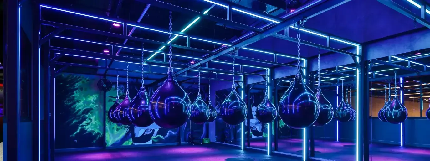Boxing studio with hanging bags