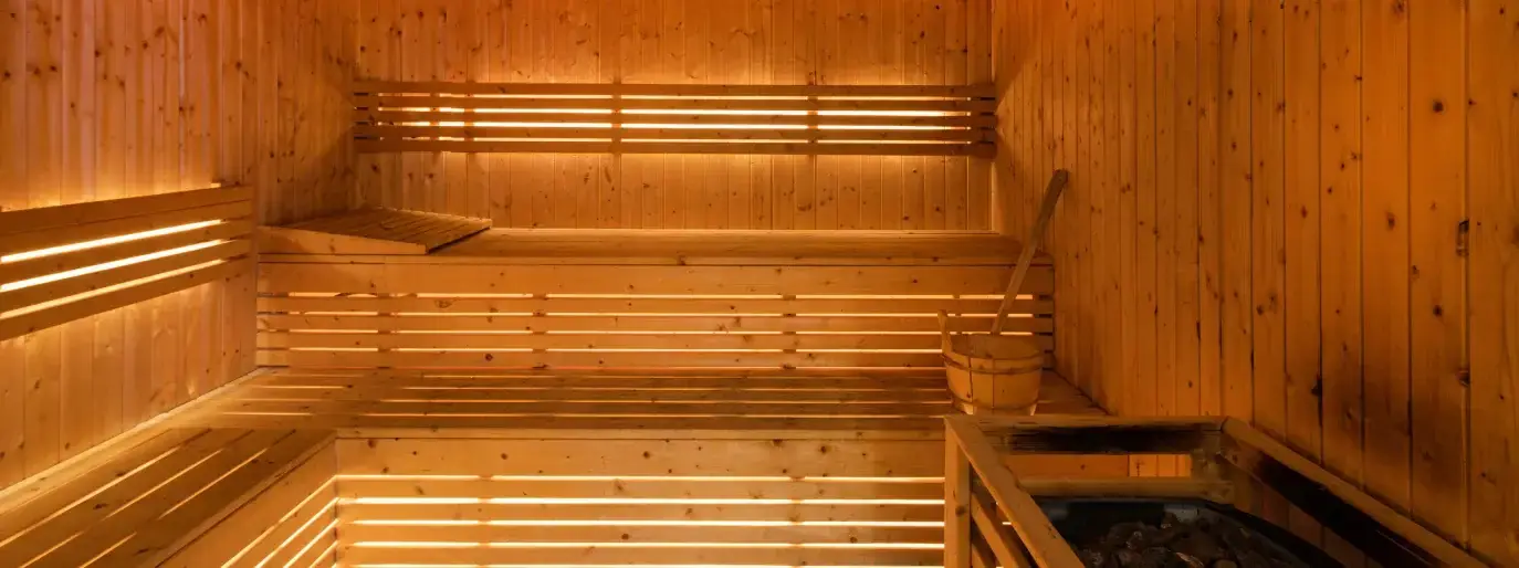 Wood-lined sauna at FitnGlam Al Quoz